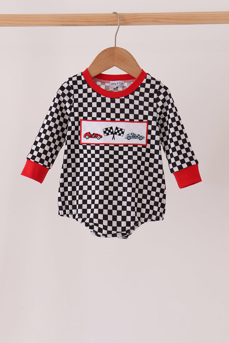 Black Car Embroidery Checkered Bubble