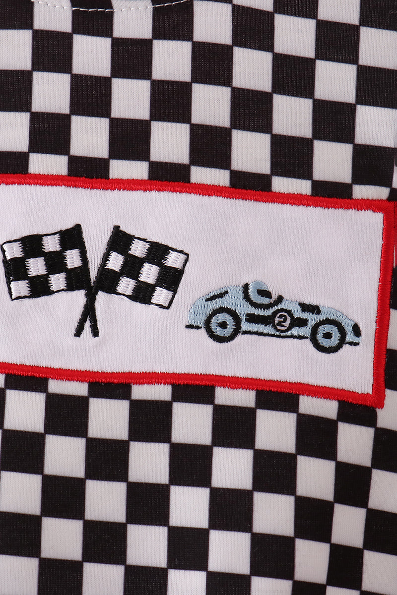 Black Car Embroidery Checkered Bubble