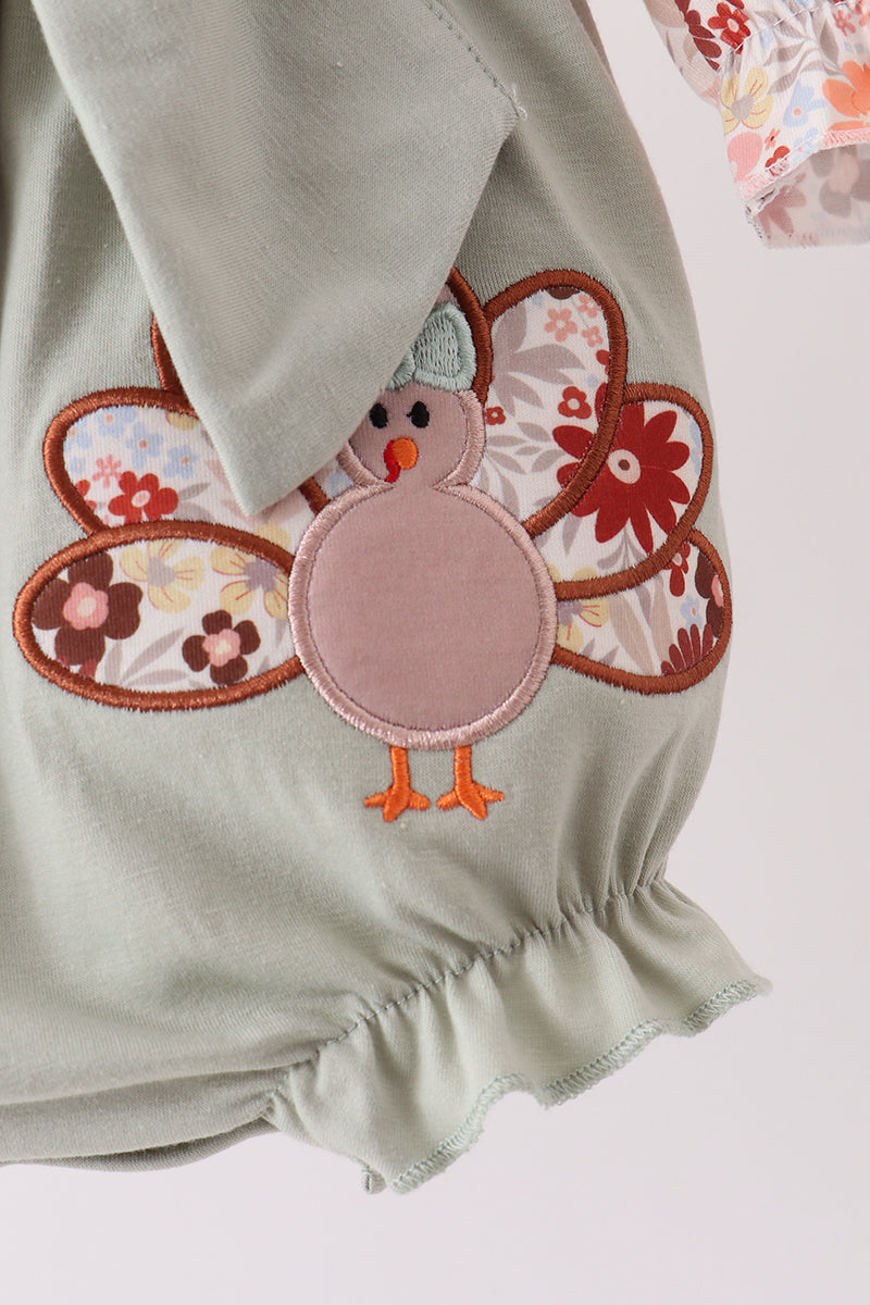 Sage Turkey Applique Bubble Set