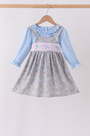 Blue Floral Bow Smocked 2pc Set