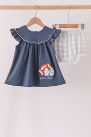 Navy Football Bow French Knot Bloomer Set