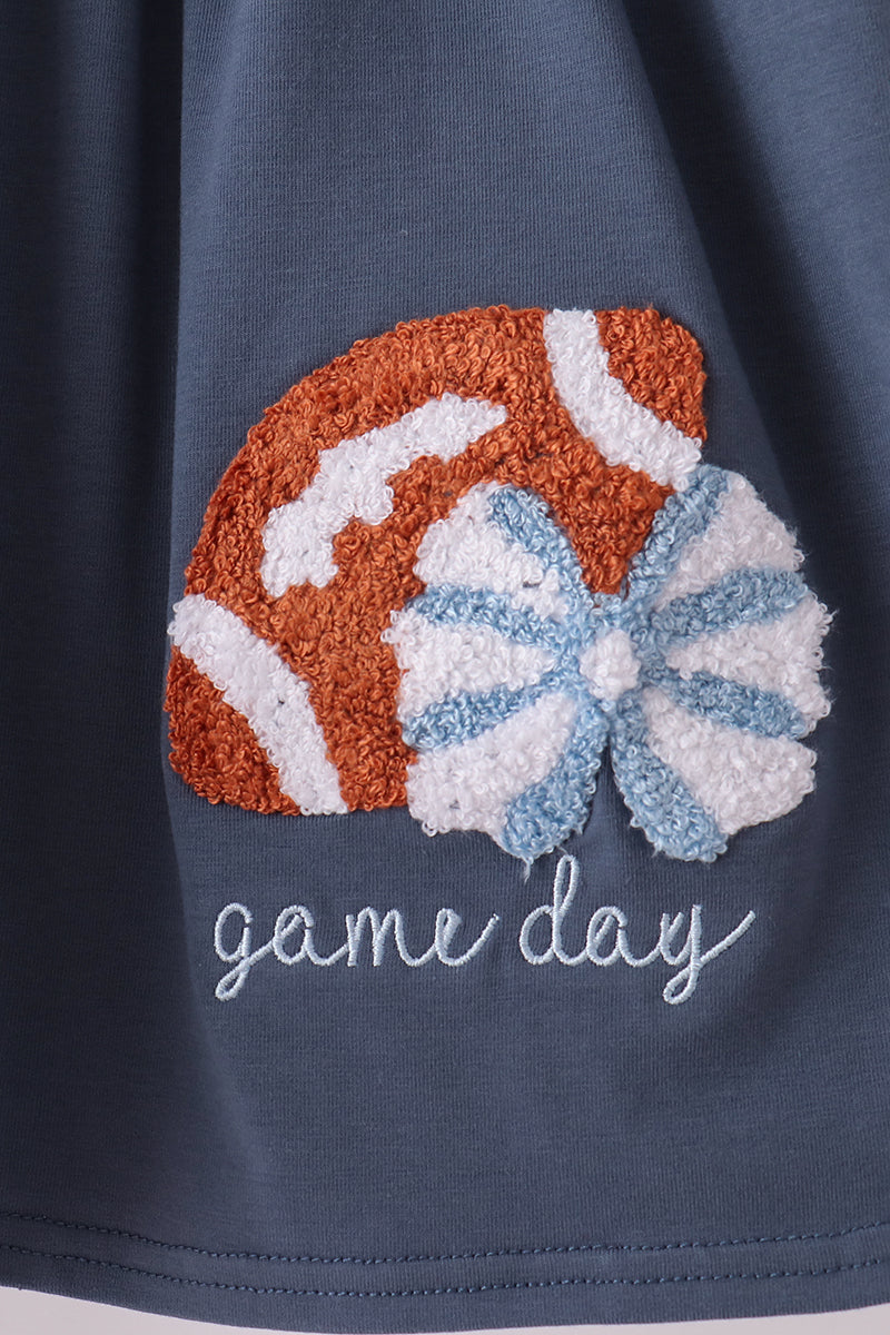 Navy Football Bow French Knot Bloomer Set