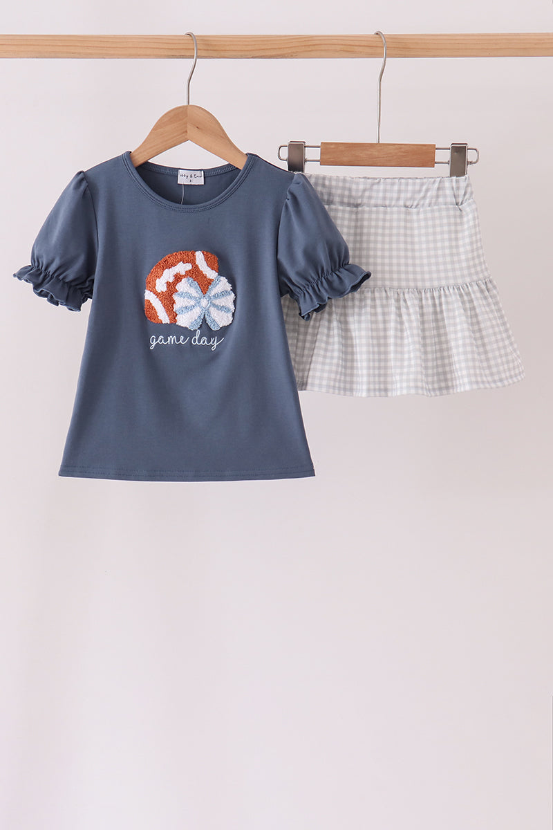 Navy Football Bow French Knot Skorts Set
