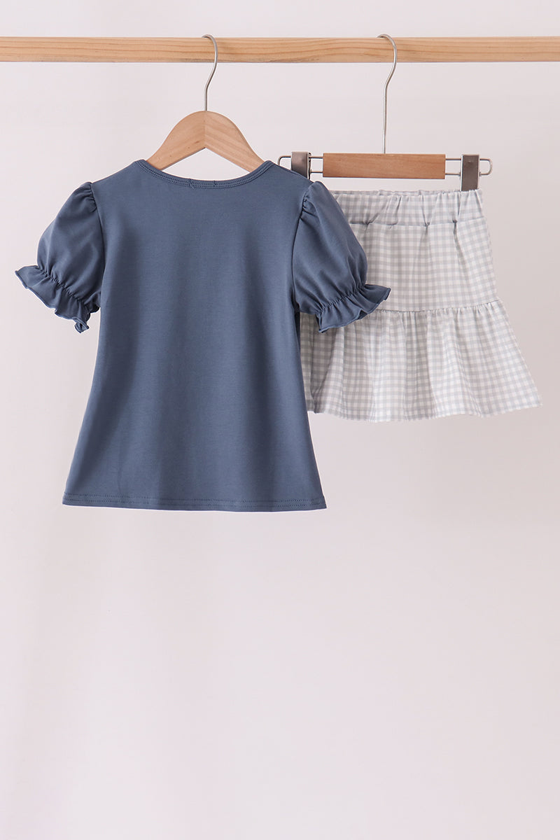 Navy Football Bow French Knot Skorts Set