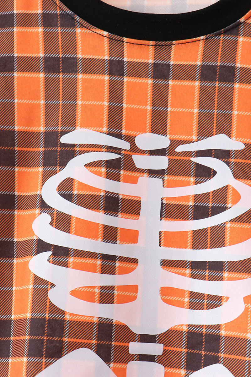 Orange Skeleton Plaid Pants Set