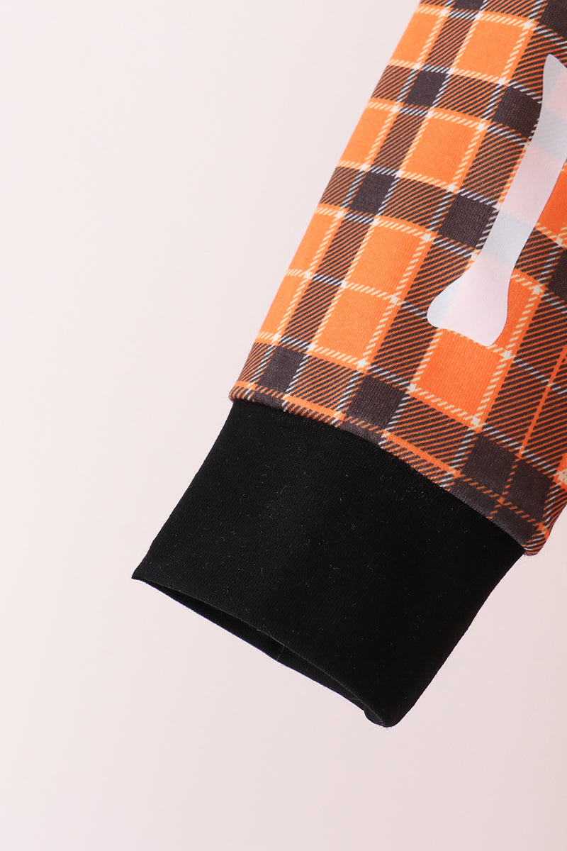 Orange Skeleton Plaid Pants Set