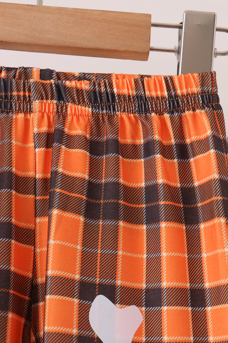 Orange Skeleton Plaid Pants Set
