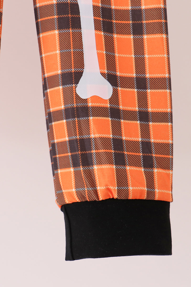 Orange Skeleton Plaid Pants Set