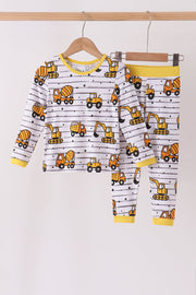 Yellow Construction Trucks Bamboo Pajama Set