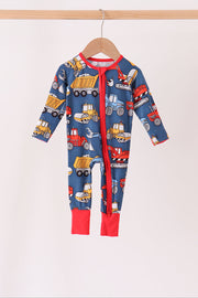 Navy Tractor Print Bamboo Romper