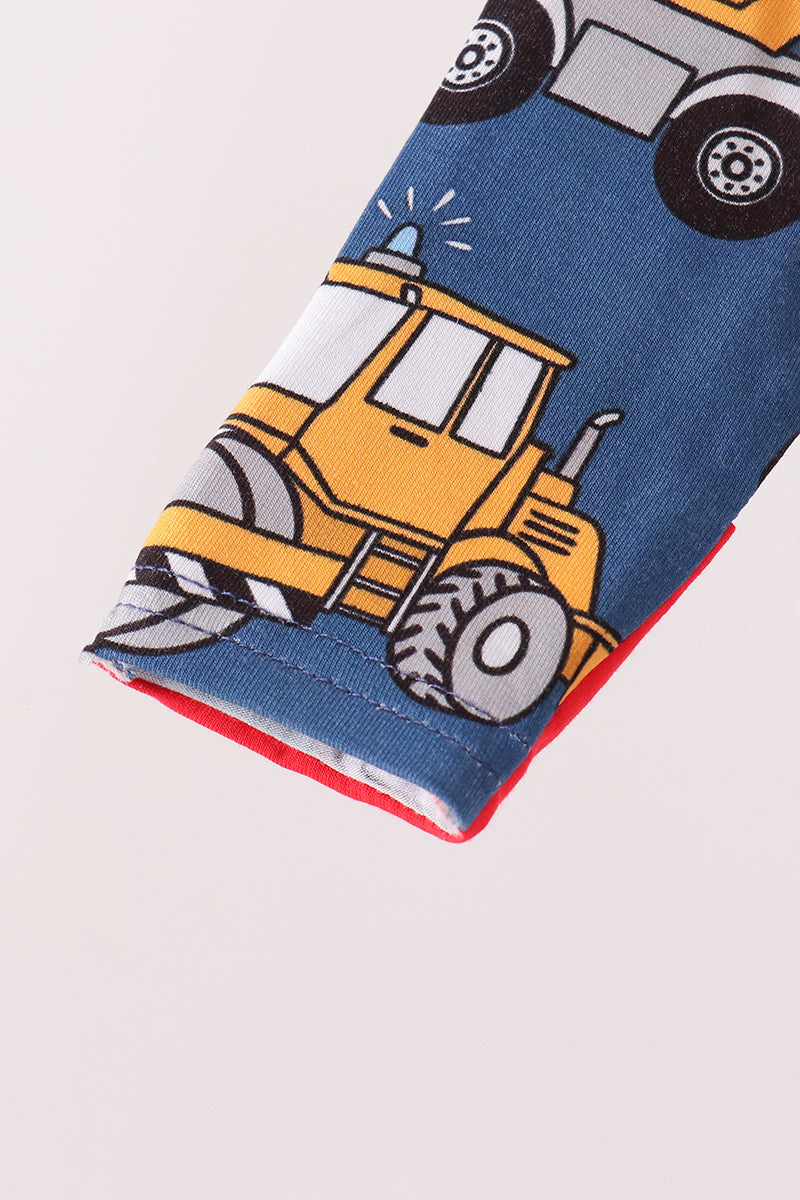 Navy Tractor Print Bamboo Romper
