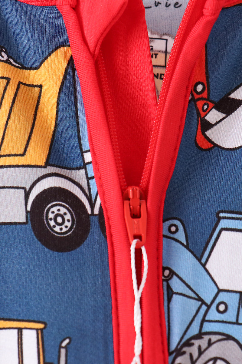 Navy Tractor Print Bamboo Romper