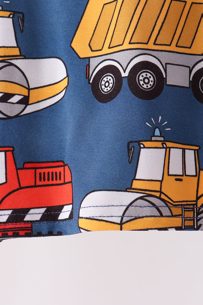 Navy Tractor Print Bamboo Pajama Set