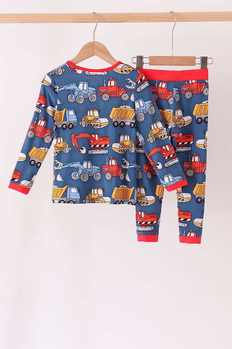 Navy Tractor Print Bamboo Pajama Set