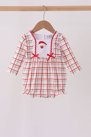 Red Plaid Santa Smocked Bow Bubble