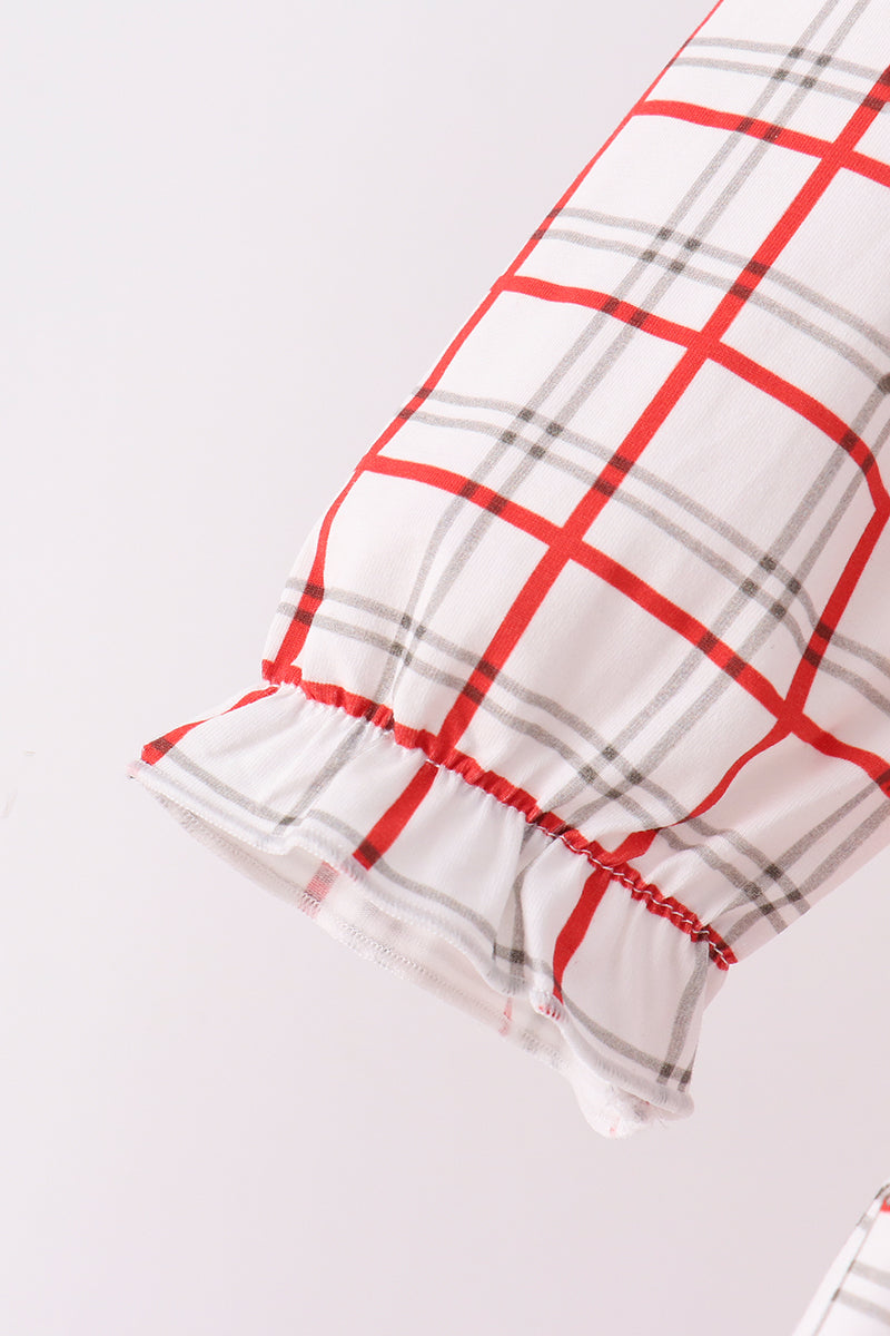 Red Plaid Santa Smocked Bow Pants Set