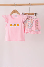 Pink Pumpkin Ruffle Skorts Set