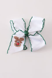 Forest Reindeer Embroidery Crochet Edge Hair Bow