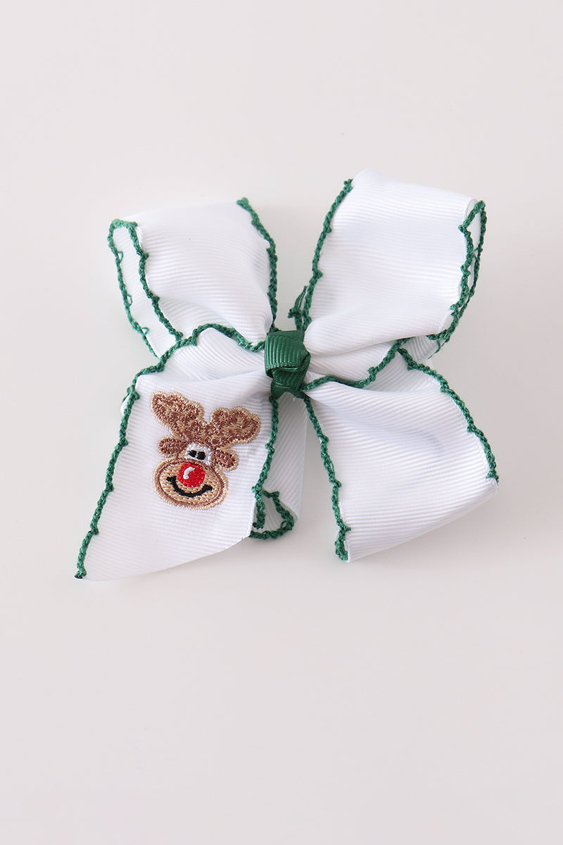 Forest Reindeer Embroidery Crochet Edge Hair Bow