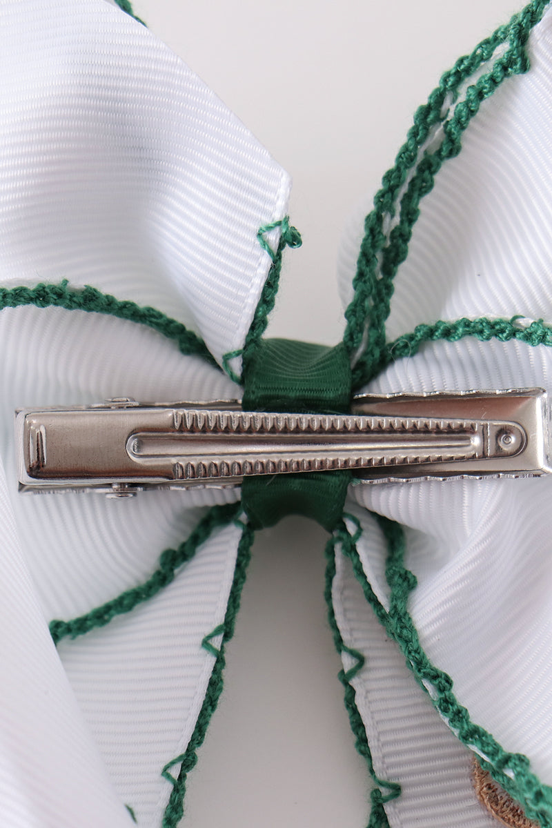 Forest Reindeer Embroidery Crochet Edge Hair Bow