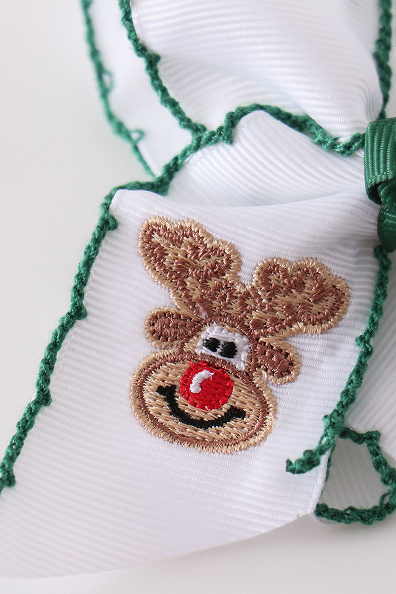 Forest Reindeer Embroidery Crochet Edge Hair Bow