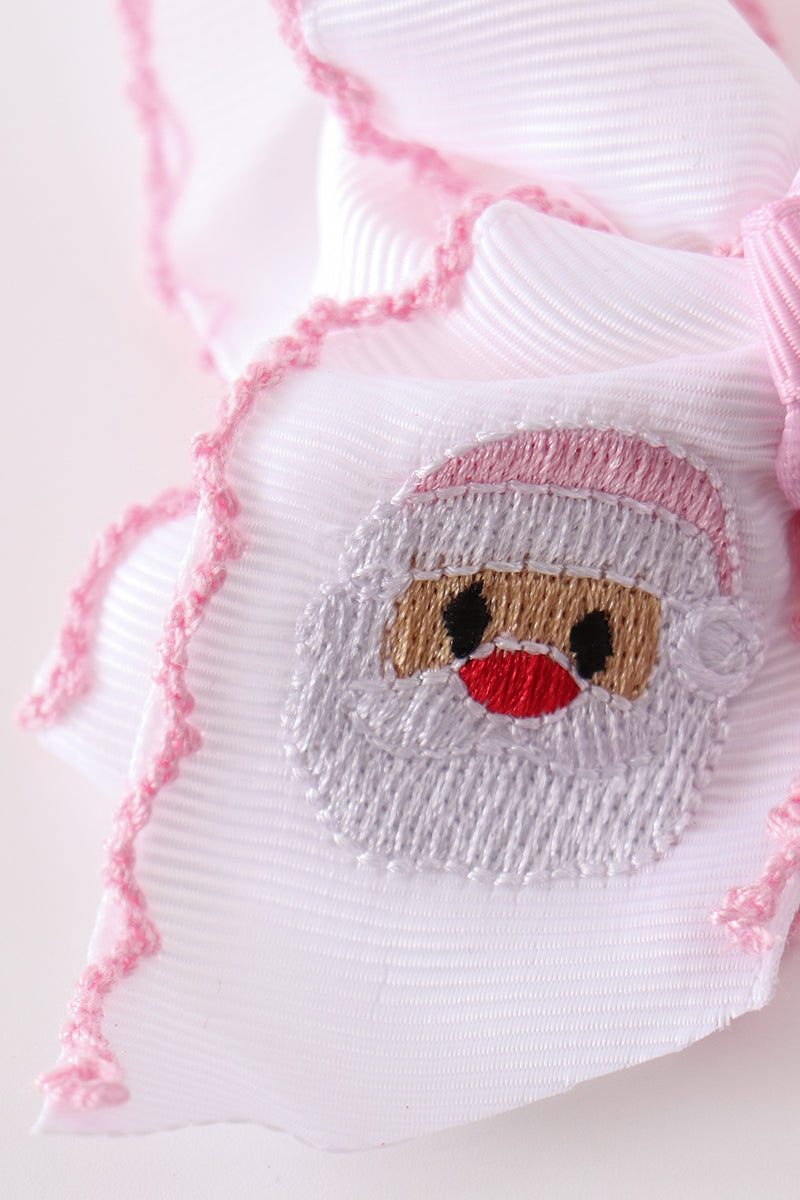 Pink Santa Claus Embroidery Crochet Edge Hair Bow