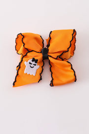 Orange Ghost Embroidery Crochet Edge Hair Bow