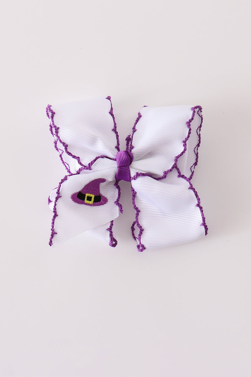 Purple Witch Hat Embroidery Crochet Edge Hair Bow