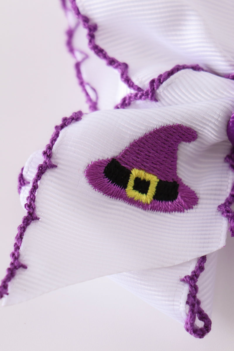 Purple Witch Hat Embroidery Crochet Edge Hair Bow