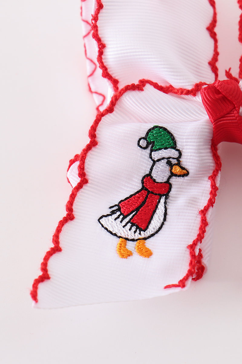 Red Goose Embroidery Crochet Edge Hair Bow