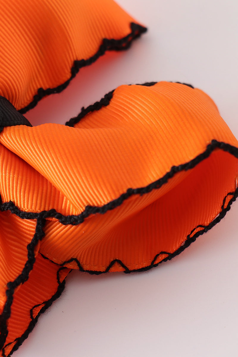 Orange Ghost Embroidery Crochet Edge Hair Bow