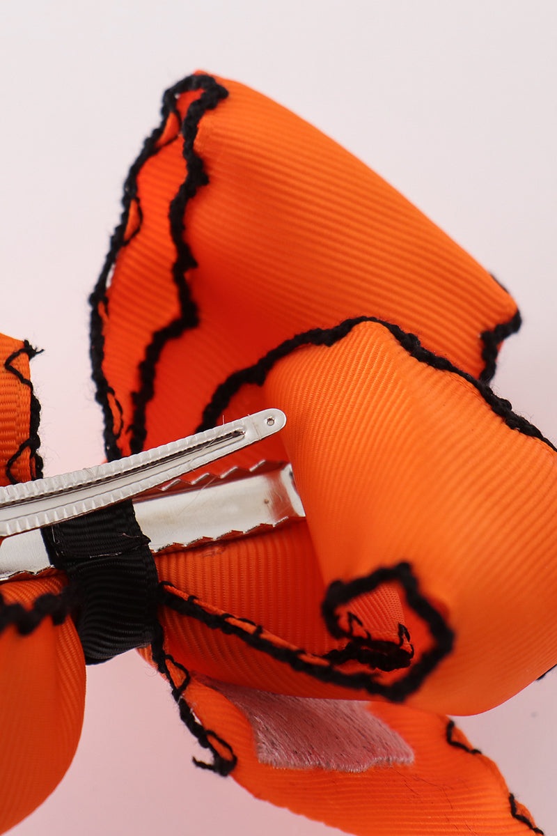 Orange Ghost Embroidery Crochet Edge Hair Bow