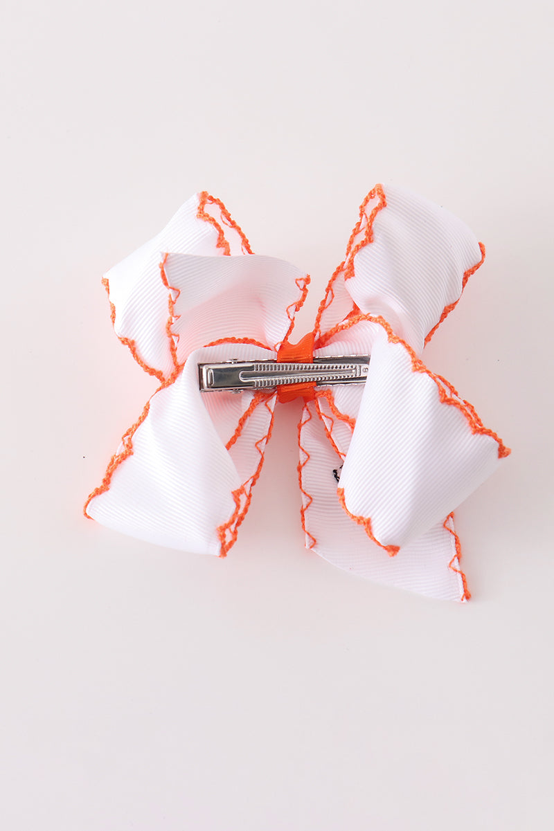 Orange Goose Pumpkin Embroidery Crochet Edge Hair Bow