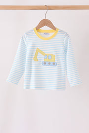 Blue Excavator Applique Stripe Top