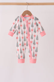 Pink Christmas Tree Bow Romper