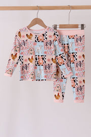 Pink Farm Animals Bamboo Pajama Set