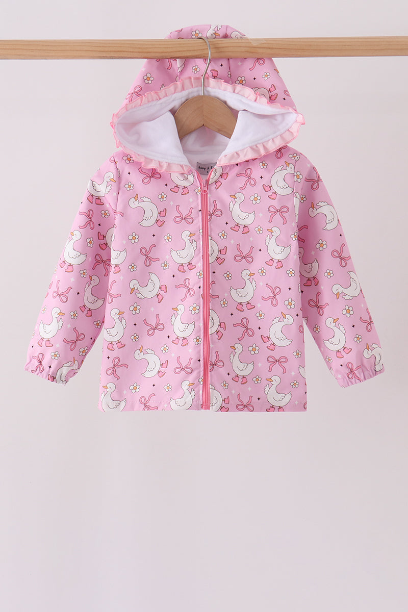 Pink Goose Bow Ruffle Raincoat