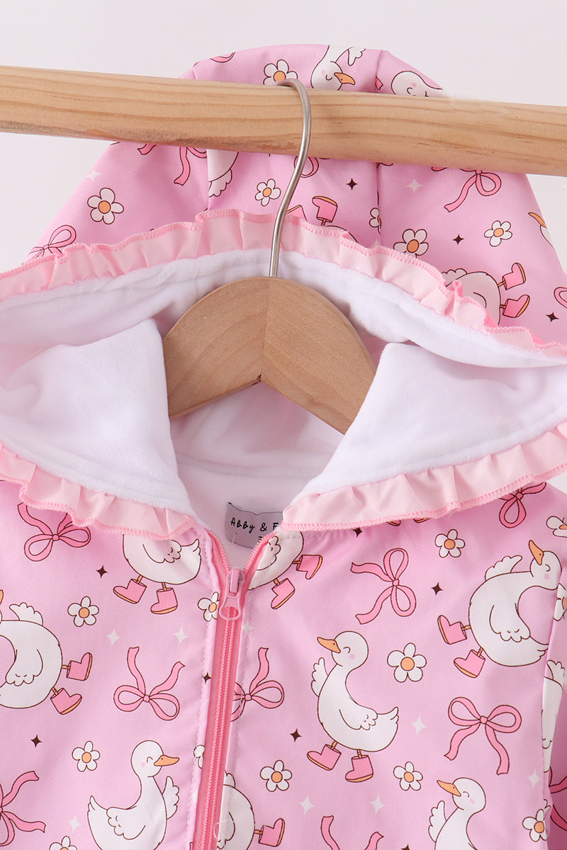 Pink Goose Bow Ruffle Raincoat