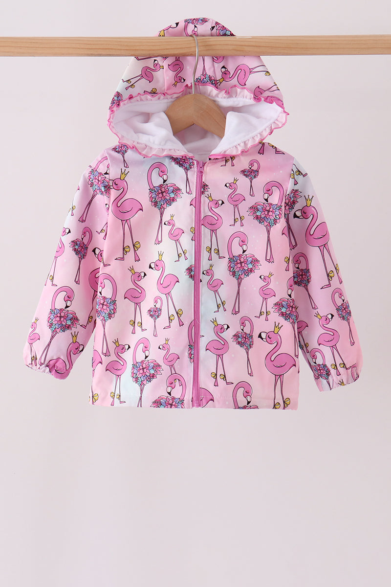 Pink Flamingo Ruffle Raincoat