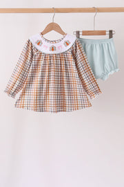 Khaki Turkey Bow Embroidery Bloomer Set