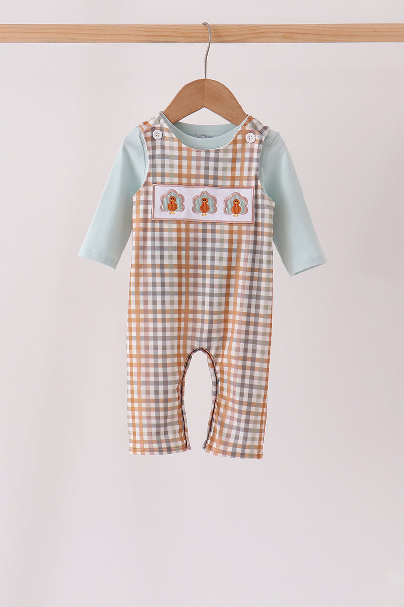 Sage Turkey Embroidery Plaid 2pc Set