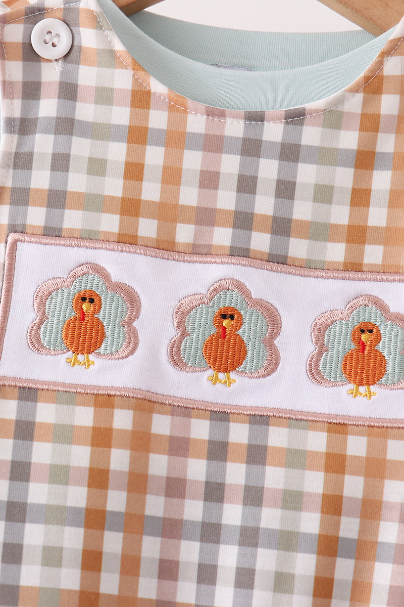 Sage Turkey Embroidery Plaid 2pc Set