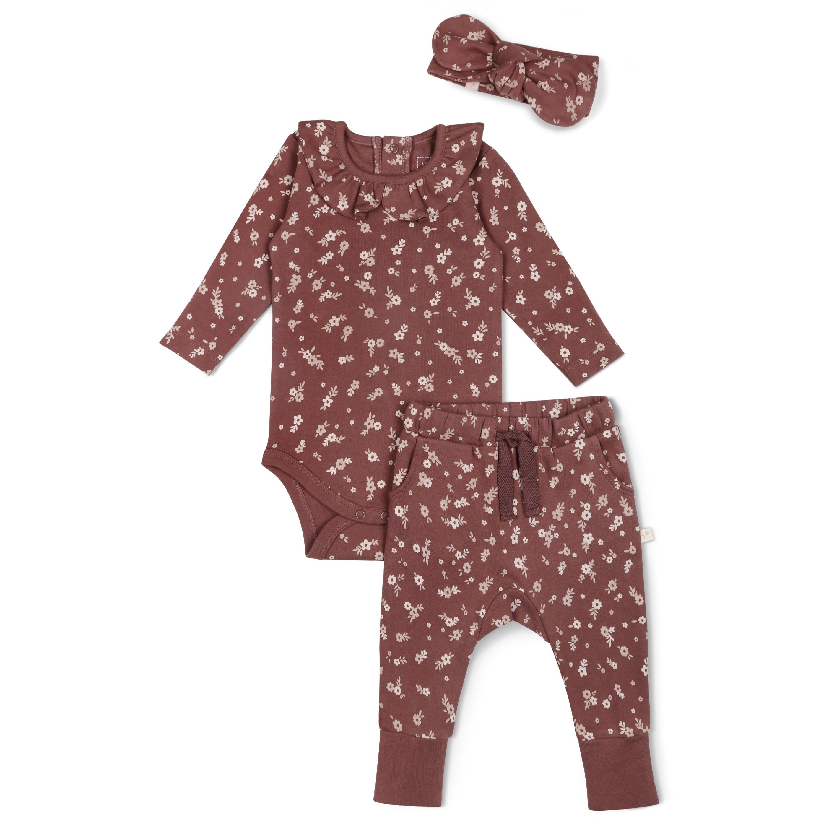 Organic Ruffle Onesie & Pants Set - Winter Bloom