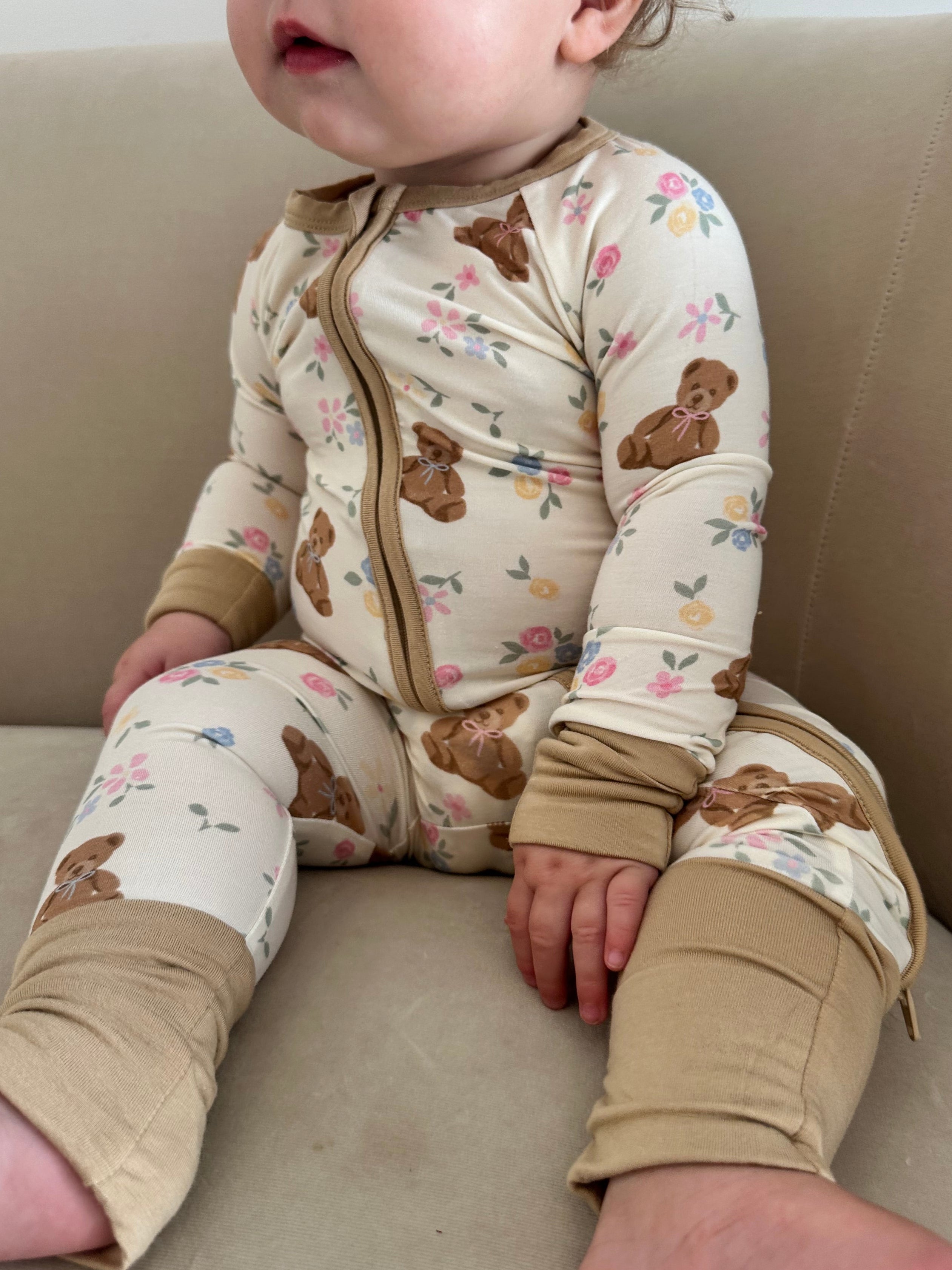 Teddy In Bloom - Zipper Footie Pajamas
