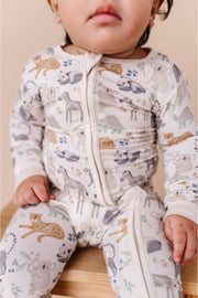 Bamboo One Piece Zip Pajama - Safari Friends