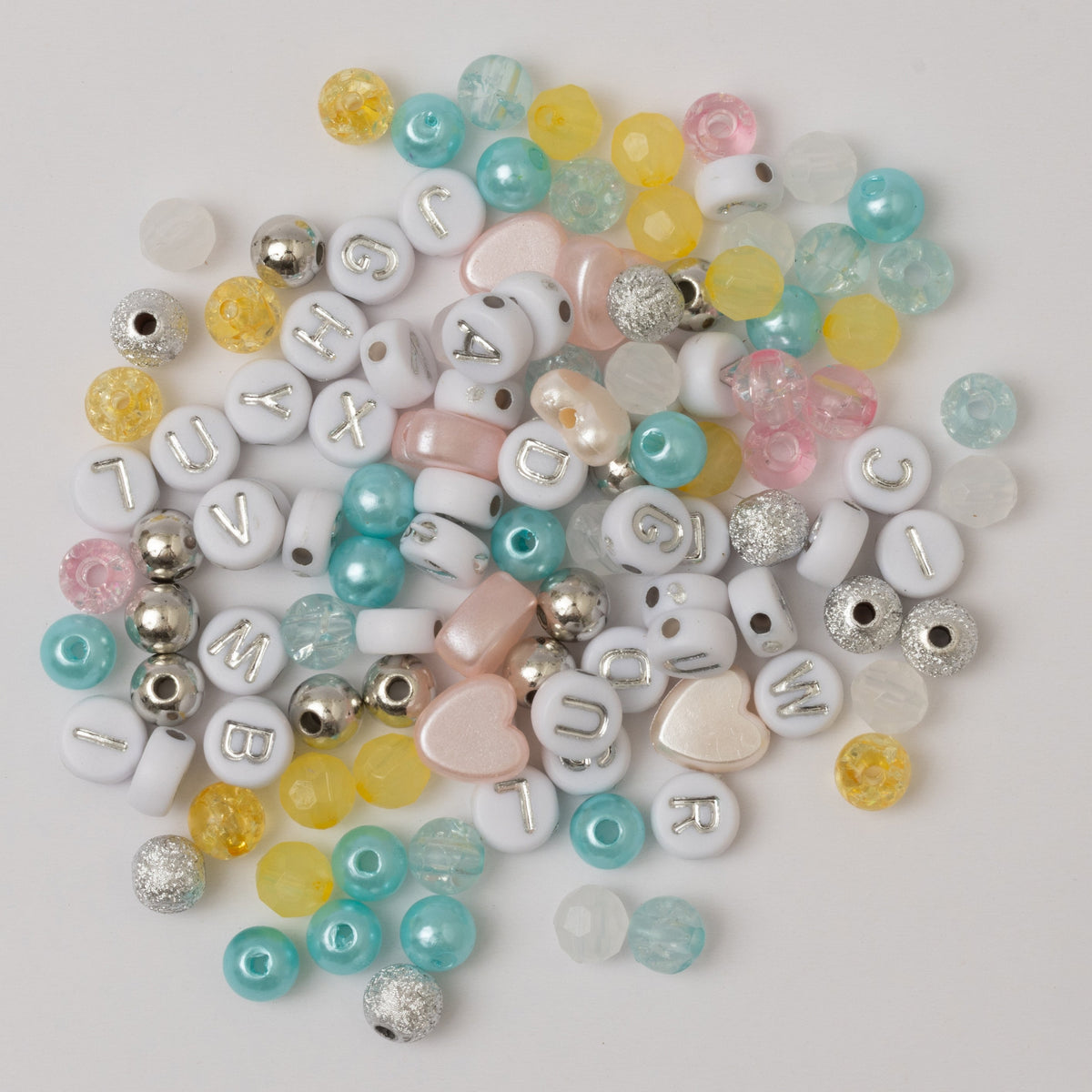 Evermore Metalic Silver And White Letter Bead Diy Stretch Bracelet Making Kit