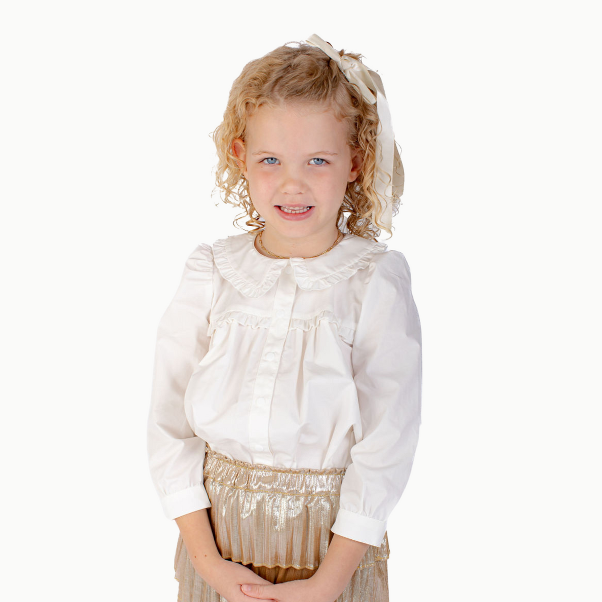 Ruffle Trim Blouse In White