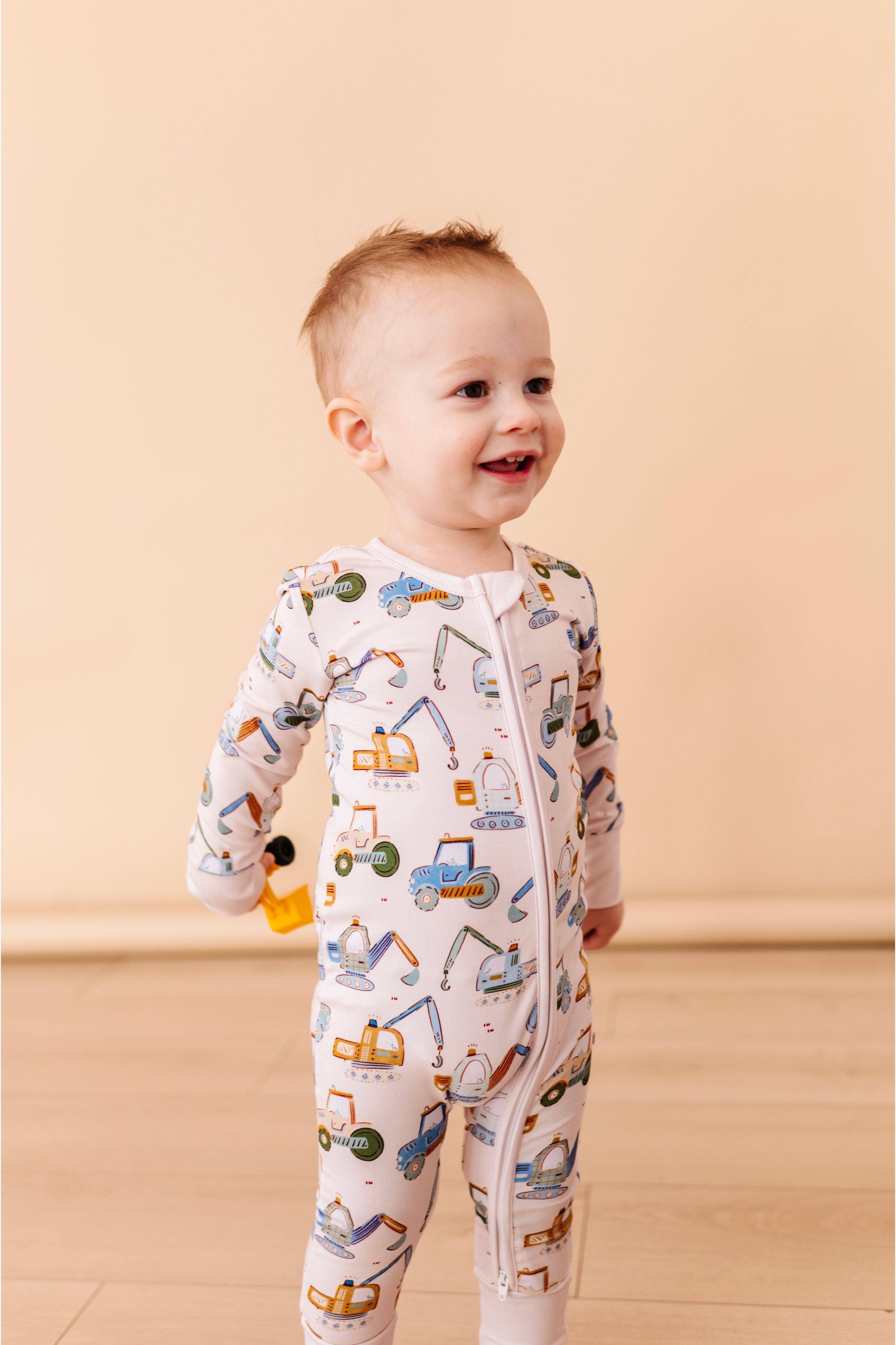 Bamboo One Piece Zip Pajama -little Builder