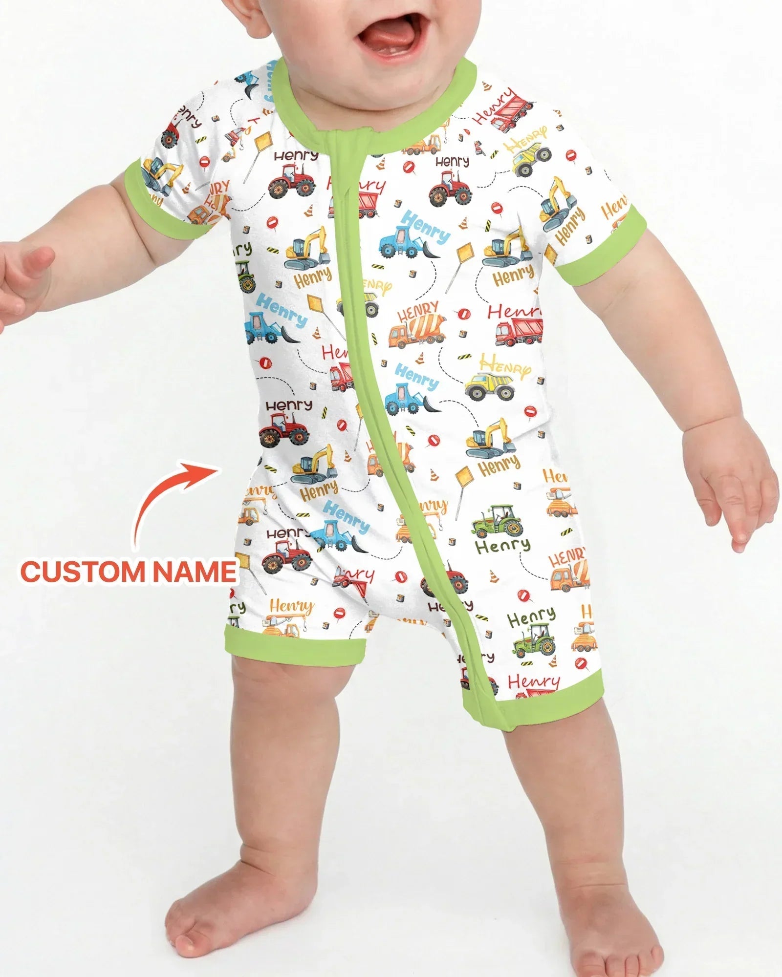 Construction Vehicles Custom Name Bamboo Shorty Zippy