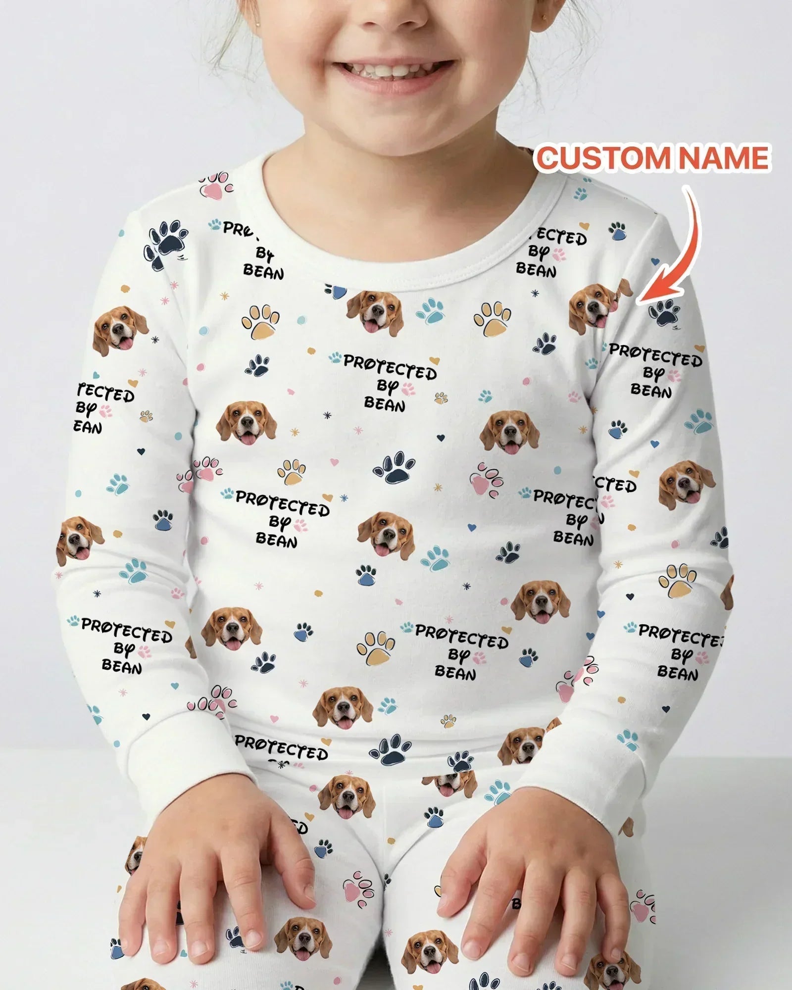 Custom Dogs Photo "protected By" Bamboo Two Piece Long Sleeve Pajama Set
